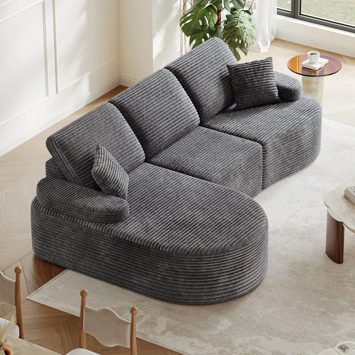 113.4" Modular Sectional Curved Sofa with Chaise, L-Shaped Corduroy Boneless Couch, Deep Seat Corner Couch for Living Room