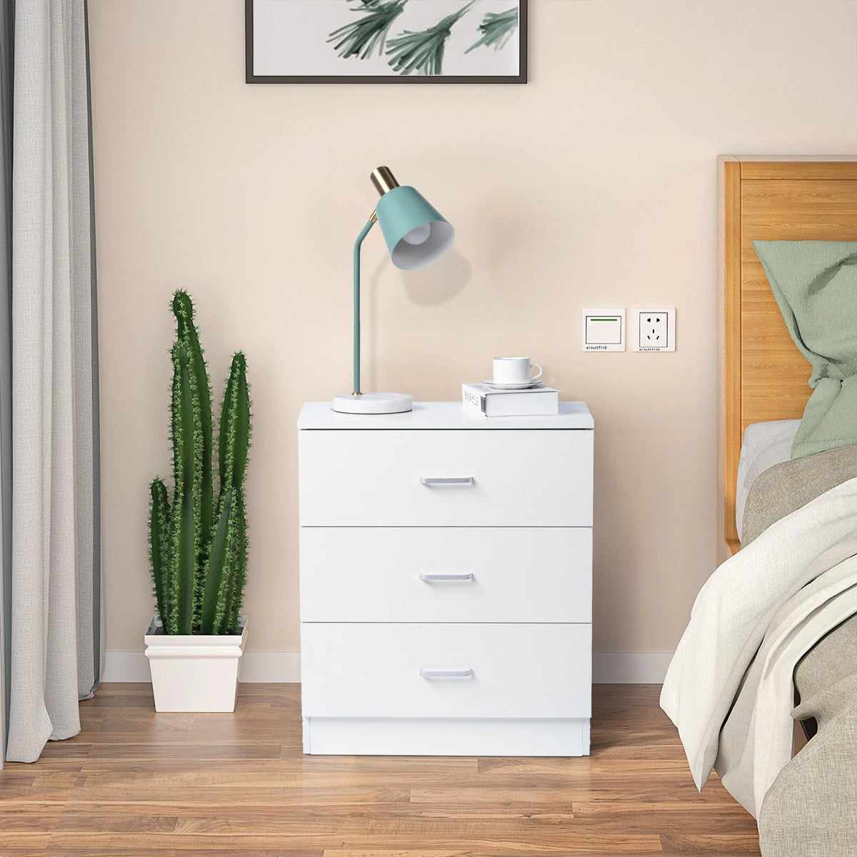 White 3‑Drawer Chest of Drawers, Tall Bedroom Dresser Cabinet with Silver Long Pull Handles, Freestanding Storage Drawer Unit for Bedroom Apartment Home Furniture