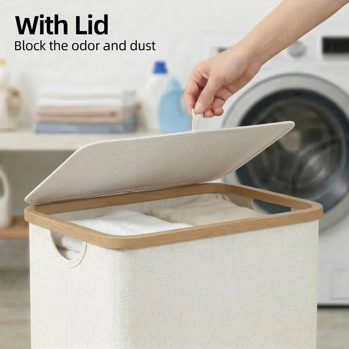 Laundry Basket with Lid, 100L Yellow