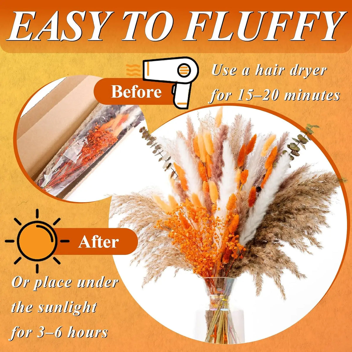 90PCS Pampas Grass Bouquet 17.5in Mixed Dried Flowers Natural Broomcorn Bunny Tails Red Eucalyptus White Pampas Orange Babys Breath Gem Grass Boho Fall Home Decor Wedding Centerpiece Table Arrangement Vase Filler Farmhouse Bo