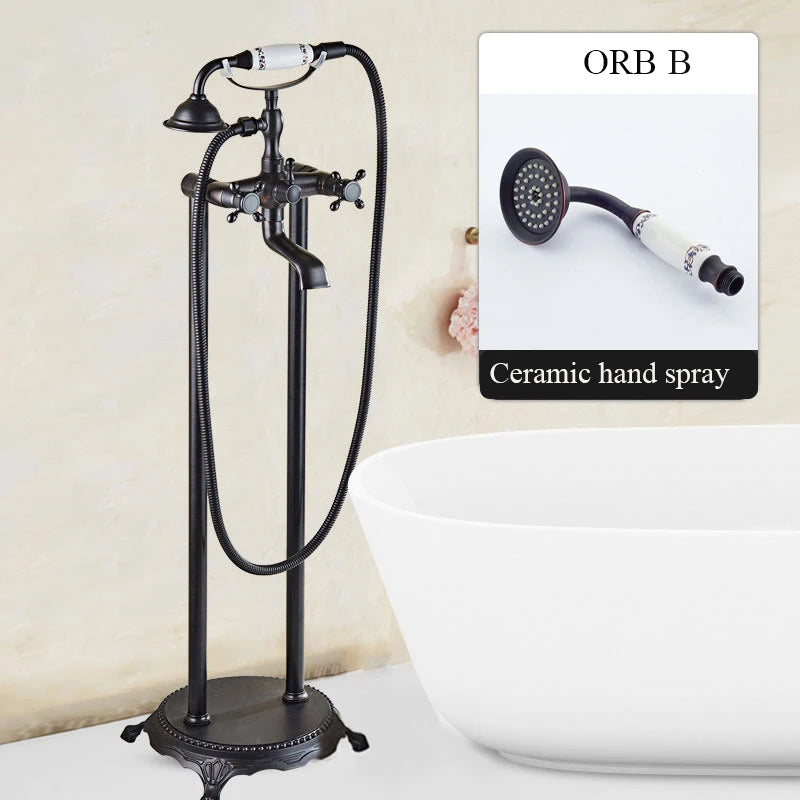 Brass Bathroom Faucet Bathtub Faucets 360 Rotation Floor Stand Faucets Telephone Type Hand Shower Antique Bath Shower Set