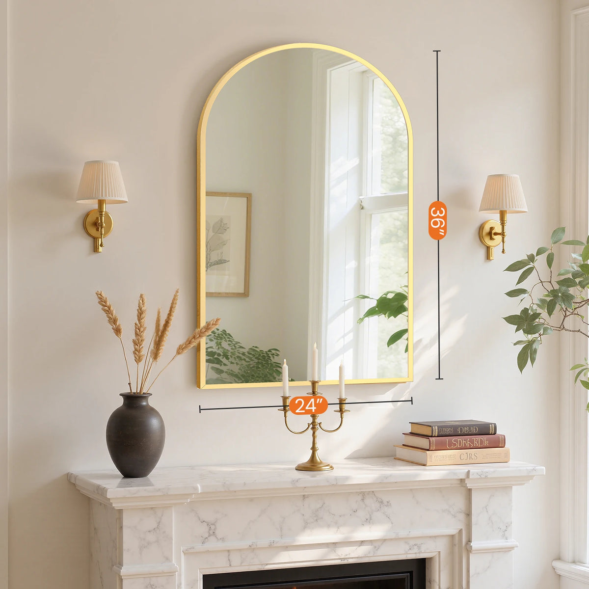 Arched Bathroom Mirror or Over Sink Wall Mounted Aluminum Alloy Frame Mirror Horizontal or Vertical Hanging Modern Wall Mount Vanity Mirror for Home