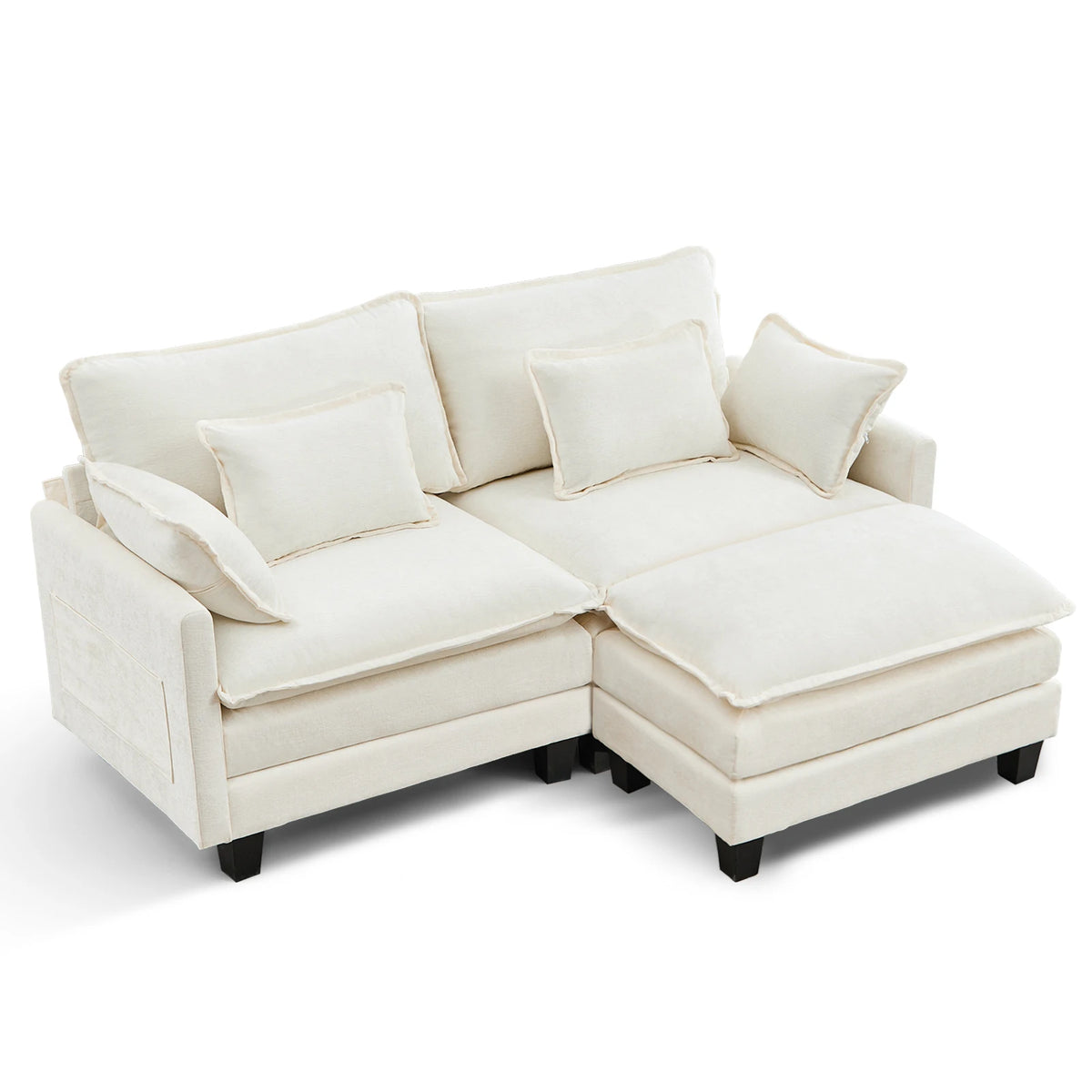TCGBKAF 77.6 inch L Shape Cloud Couch, 2-Seater Chenille Modular Sectional Sofa with Ottoman, Deep Seat Upholstered Sofa with Pillows for Home Living Room Apartment