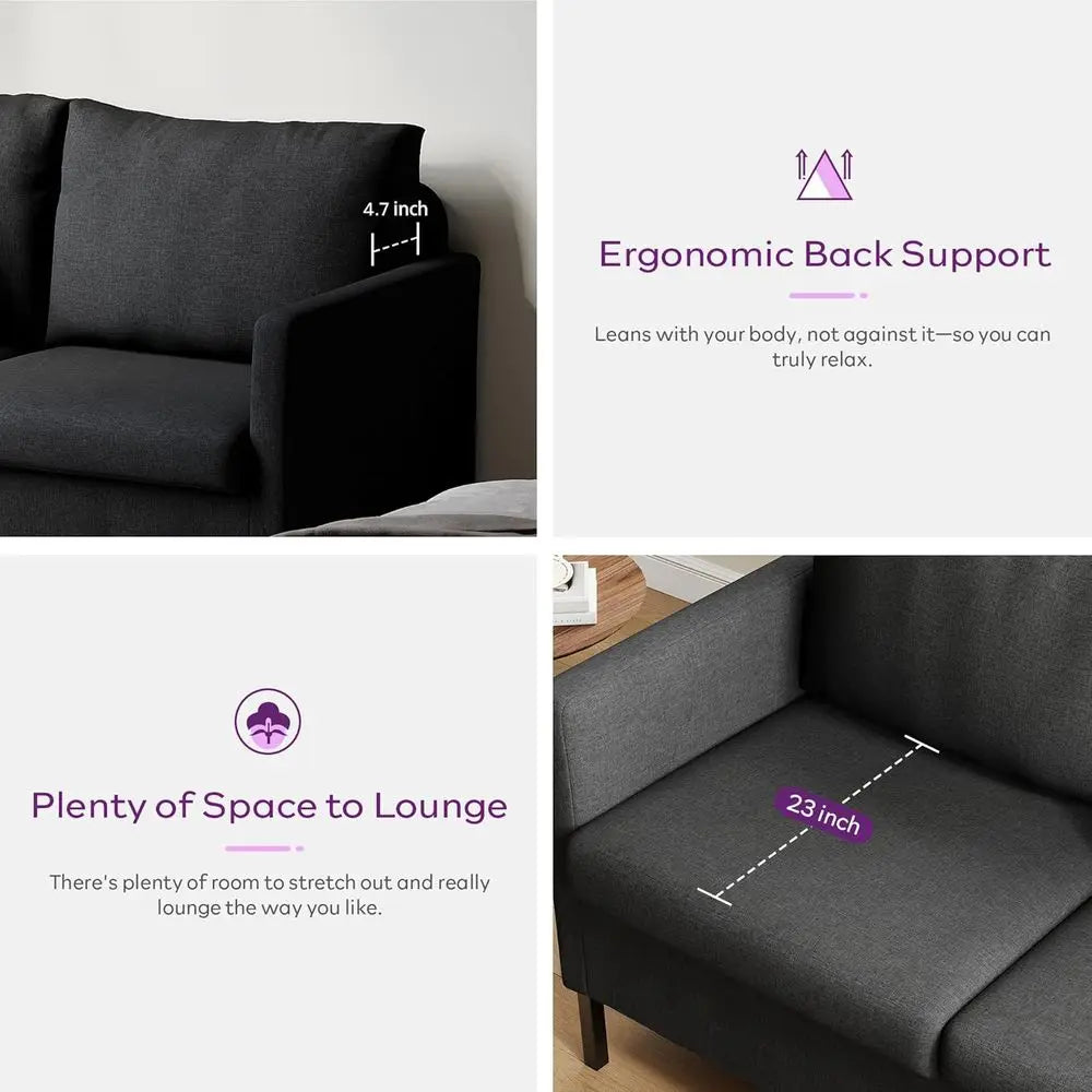 Linen abric ern Small Loveseat Soa Couch or Living Room, 51" W Little Upholstered 2-Seater Mini Love Seats w/Iron Legs or Small