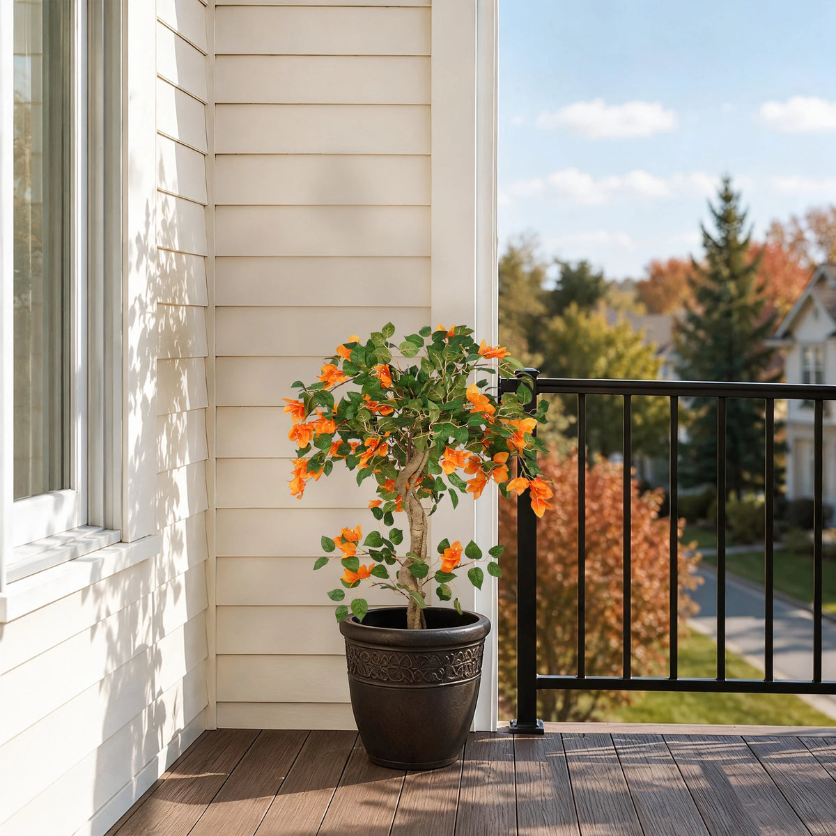 3/4/5FT Artificial Bougainvillea Tree, Orange Faux Bougainvillea Plant with Lush Green Leaves, Realistic Full Blooms Potted Fake Flower Tree for Home Living Room Patio Porch Office Decor