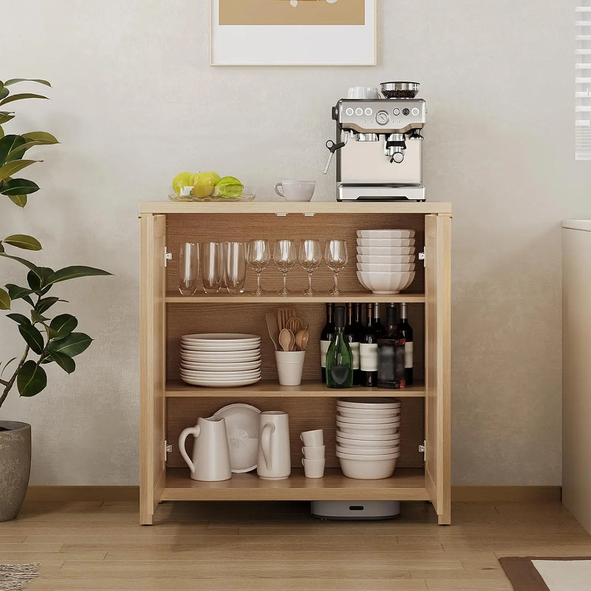 Cabinet Storage with Rattan Doors, Sideboard ,2 Adjustable Shelves, Particle Board Living Room Cabinets Glamour Modern Home Entryway Furniture