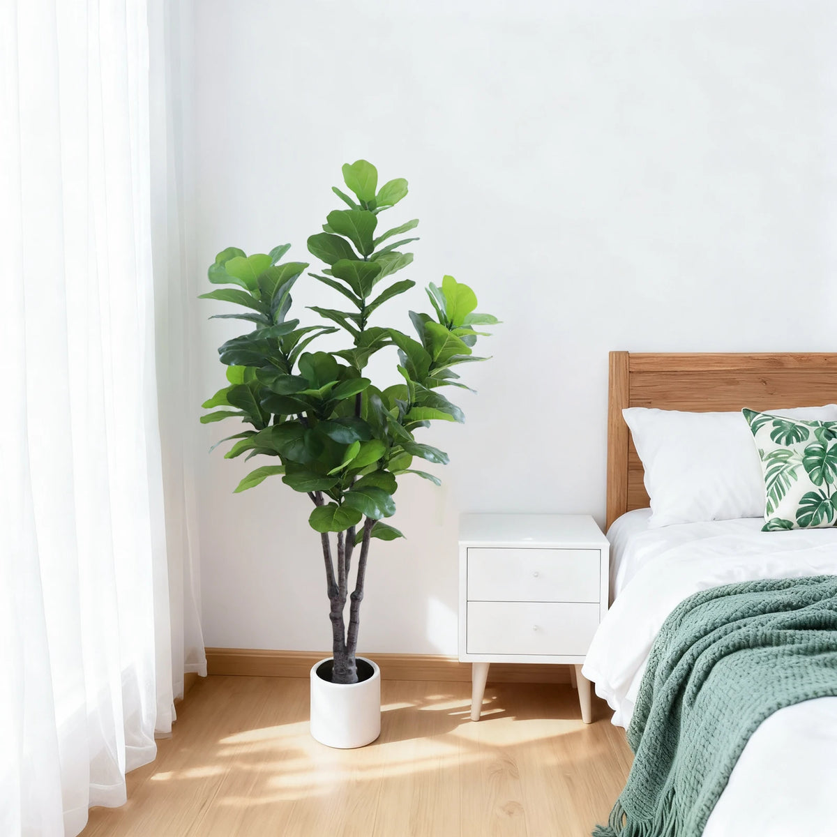 Lifelike Artificial Fiddle Leaf Fig Tree 6FT with Tall Exquisite Planter Faux Ficus Lyrata Fake Floor Plant with Lifelike Leaves& Pebbles, for Outdoor Indoor Home Office, Living Room Decor