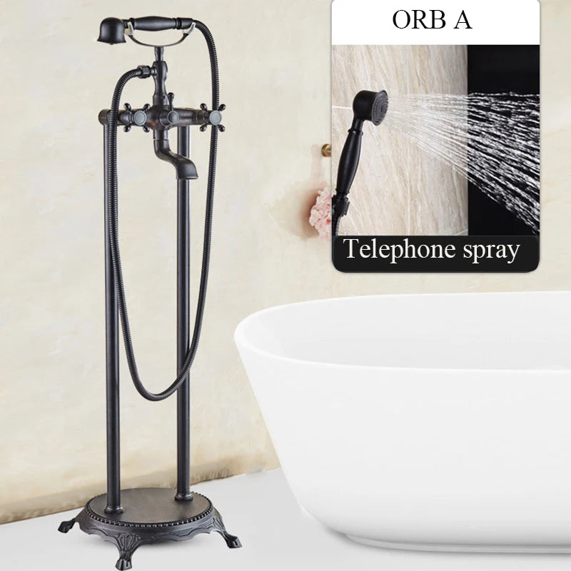 Brass Bathroom Faucet Bathtub Faucets 360 Rotation Floor Stand Faucets Telephone Type Hand Shower Antique Bath Shower Set