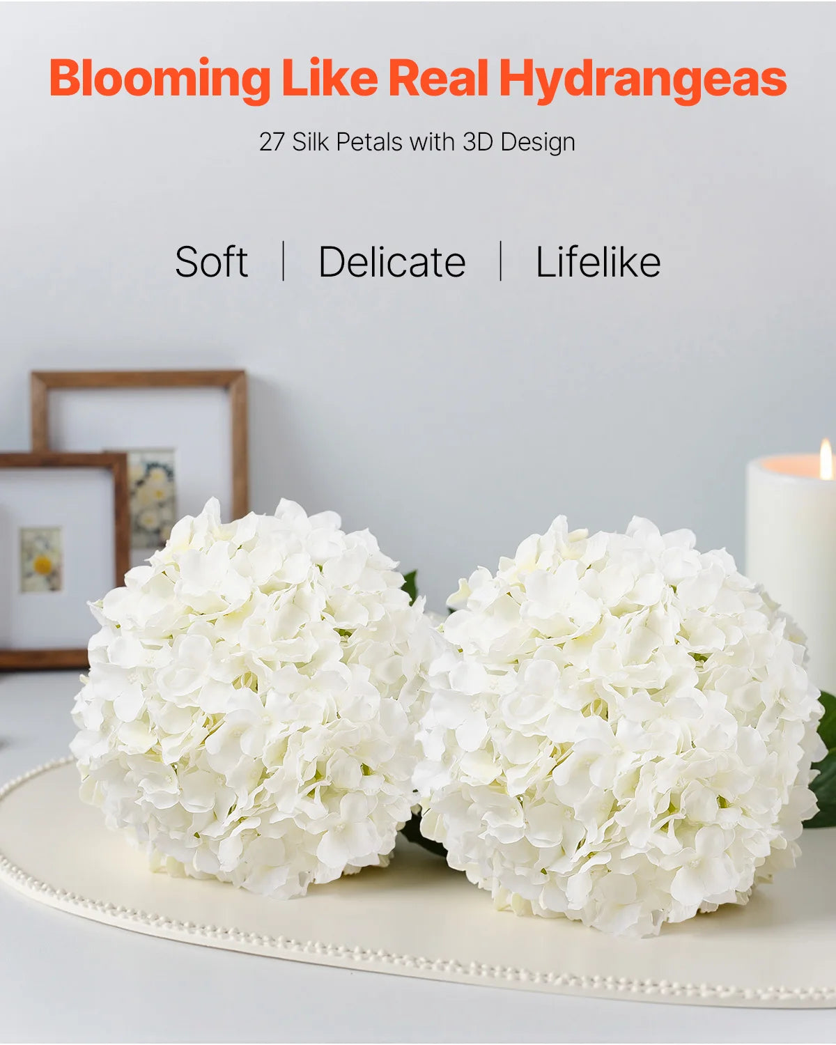 Artificial Flowers Real Looking White Silk Fake Hydrangea Bulk Faux Bridal Shower with Stem for DIY Wedding Bouquets