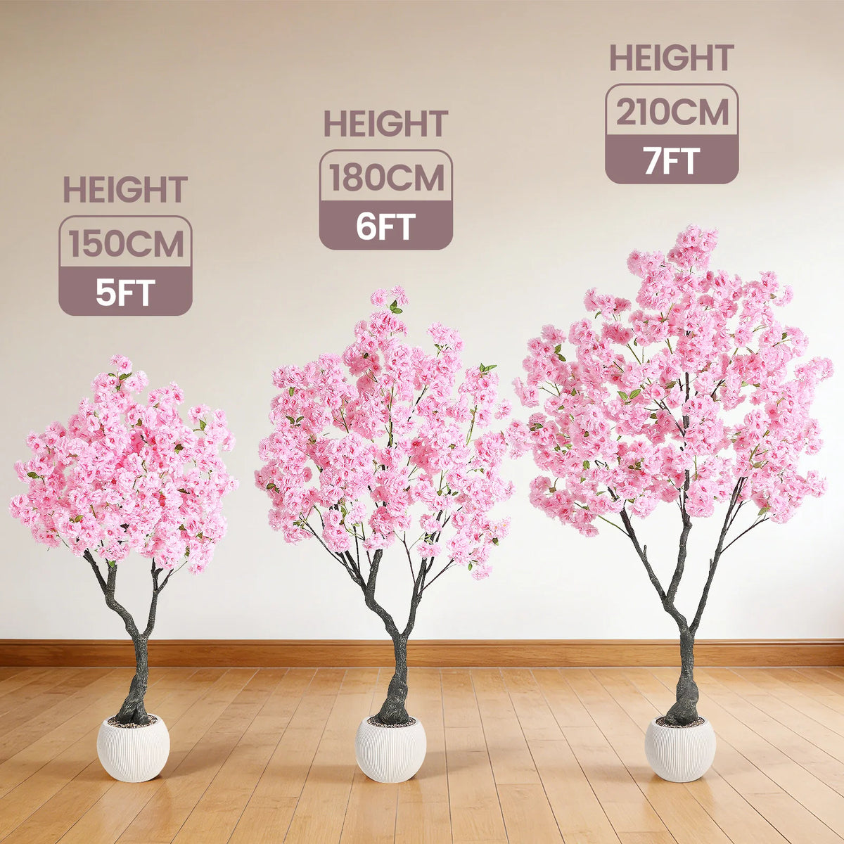 Artificial Cherry Blossom Tree with White Planter & Adjustable Branches, Realistic Faux Floral Tree for Indoor Home Living Room Decor, Pink