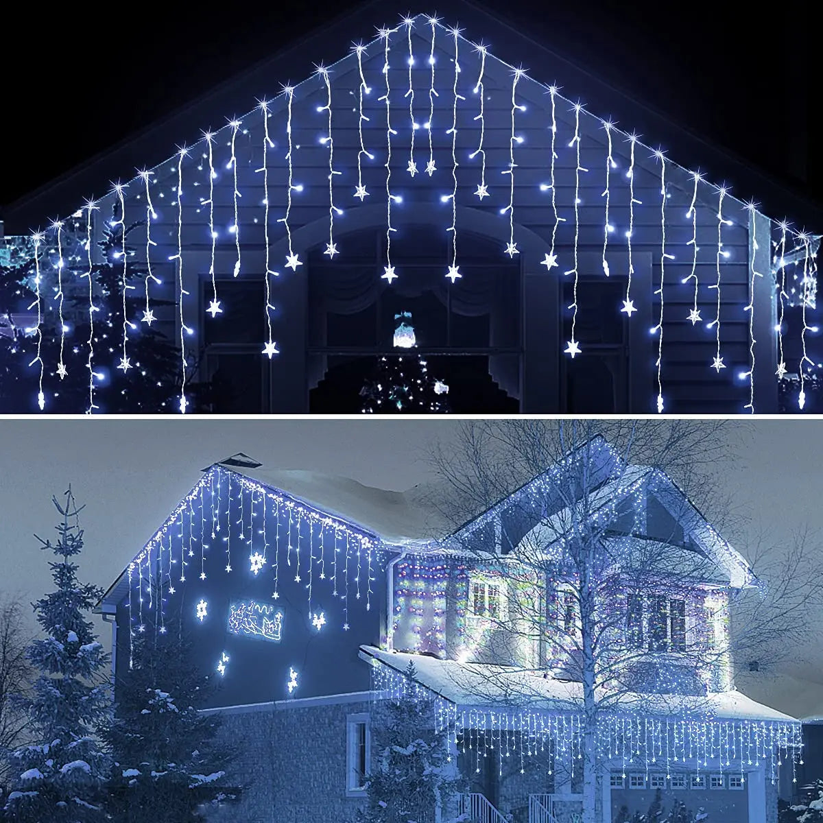 Star Garland Christmas Lights Outdoor 2026 Led Icicle Curtain Garlands 20m EU/US Plug Waterproof IP44 New Year House Decors