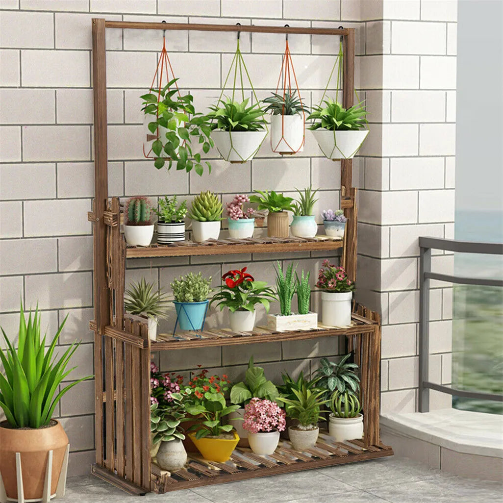 Heavy Duty Hanging Plant Stand Multiple Wood Flower Potted Rack Planter Shelving Unit for Indoor or Outdoor