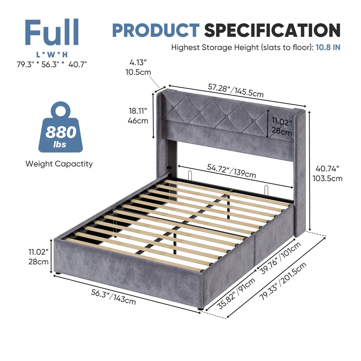 Lift Up Storage Bed Modern Upholstered Platform Bed Frame with Wingback Headboard Hydraulic Lift Storage No Box Spring Needed Easy Assembly For Bedroom