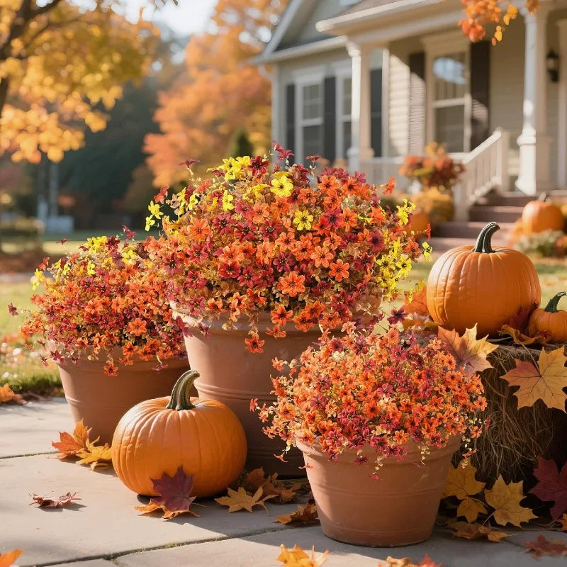Artificial Fall Flowers, Fake Autumn Floral Stems Orange Yellow Silk Flower Bouquet, Thanksgiving Harvest Decorations for Home Table Vase, Wedding Party Decoration Flowers