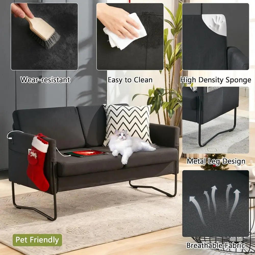 Reception Office Sofa, Modern Loveseat Couch for Waiting Room, Lobby Sofa Chair for Home Office, 2 Seater