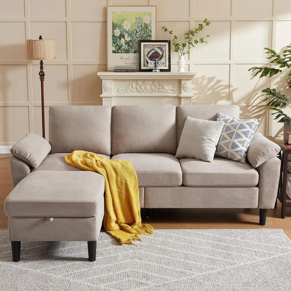 80" Convertible Sectional Sofa, Small L Shaped 3 Seat Couch with Reversible Storage Chaise, Polyester Fabric Sofa Couches