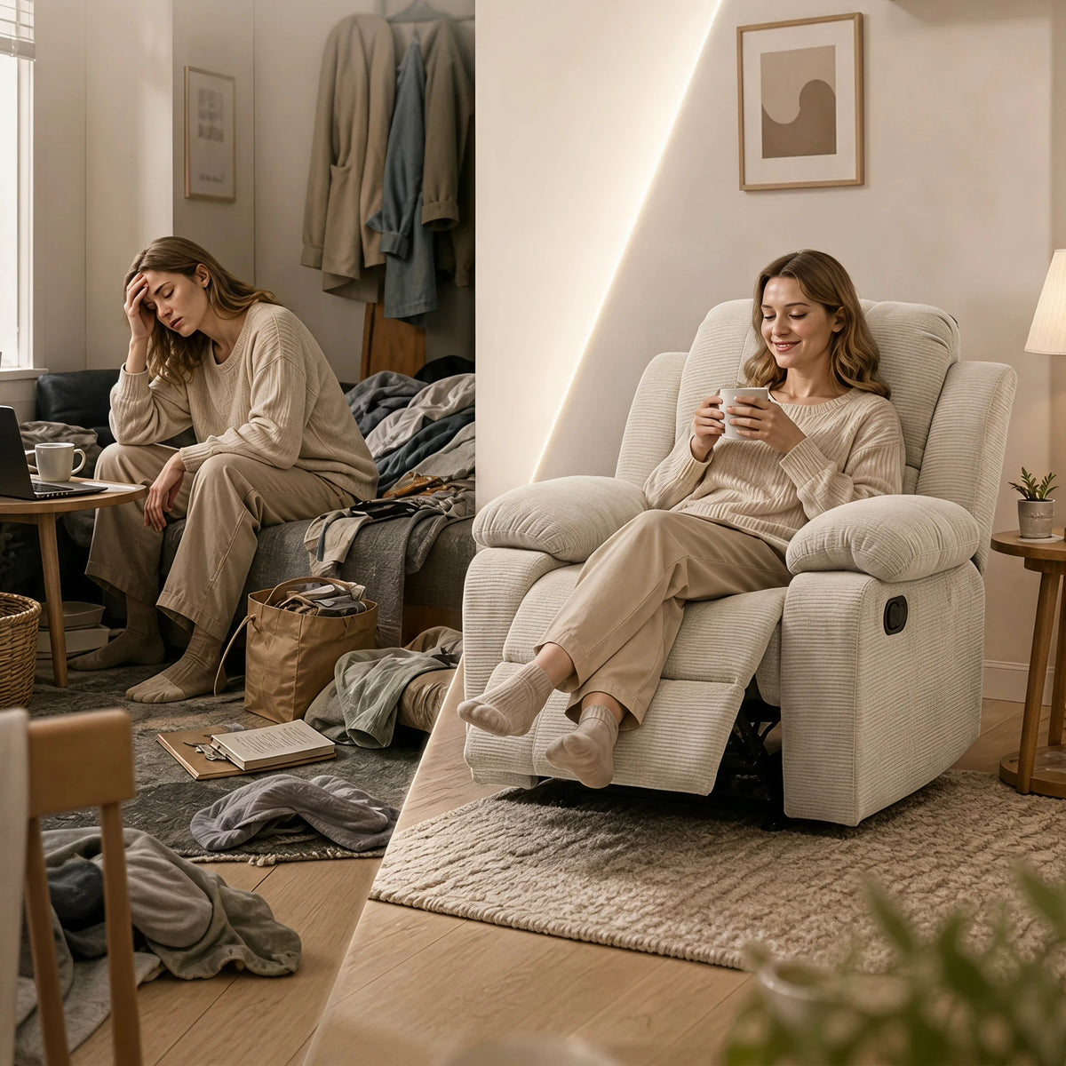 35.43-Inch Manual Armchair With Adjustable Backrest and Telescopic Footrest Single-Person Lounge Chair Equipped With Armrests for Living Room Bedroom Home Theater Children's Room and Apartment