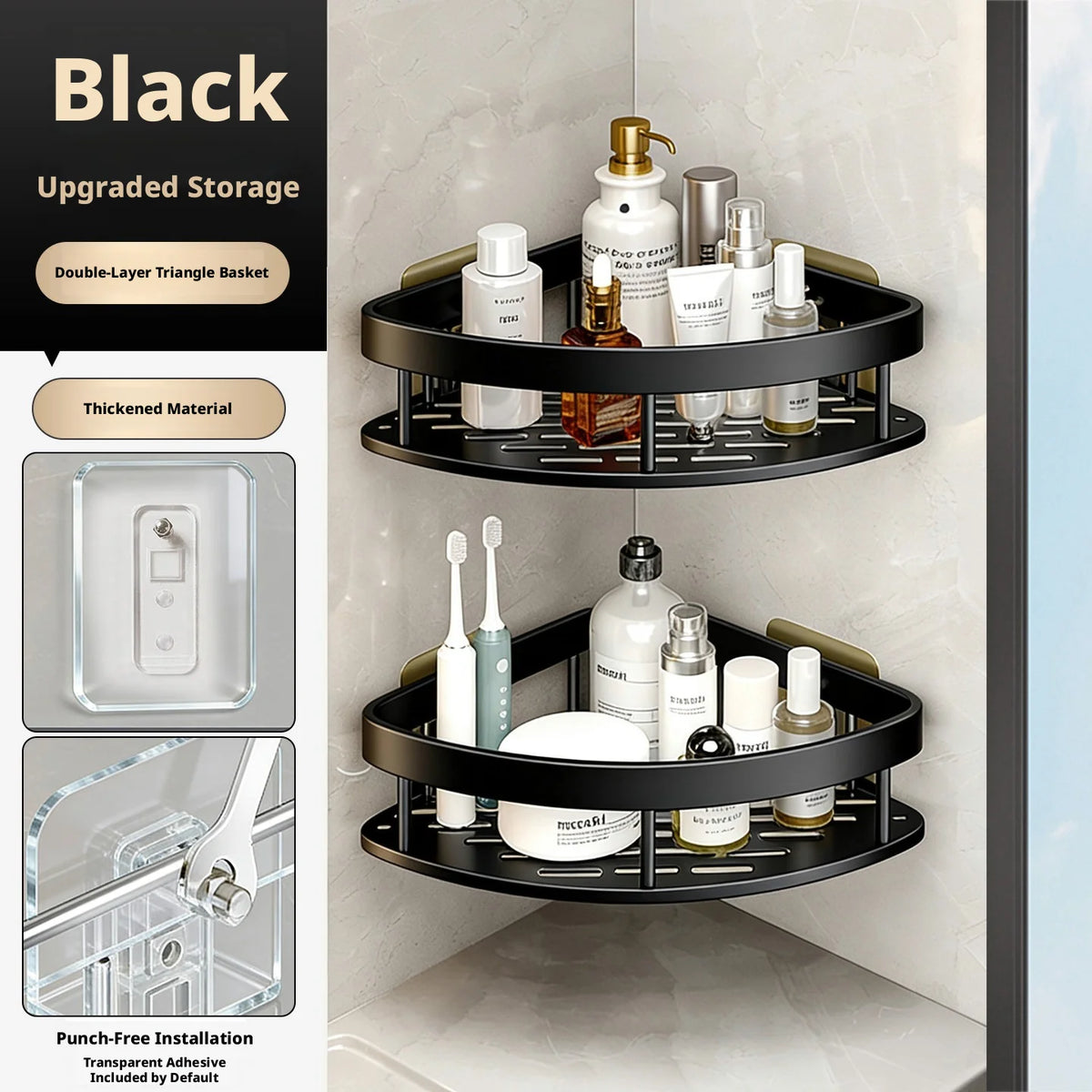 Bathroom Storage Rack, Bathroom Shelves, No-Drill Wall Mount Corner Shelf, Shower Storage Rack Holder