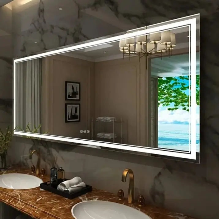 Jumbo-Large Illuminated LED Bathroom Mirror, Front and Backlit Lights, Wall Mounted, Touch Anti-fog Vanity Mirror