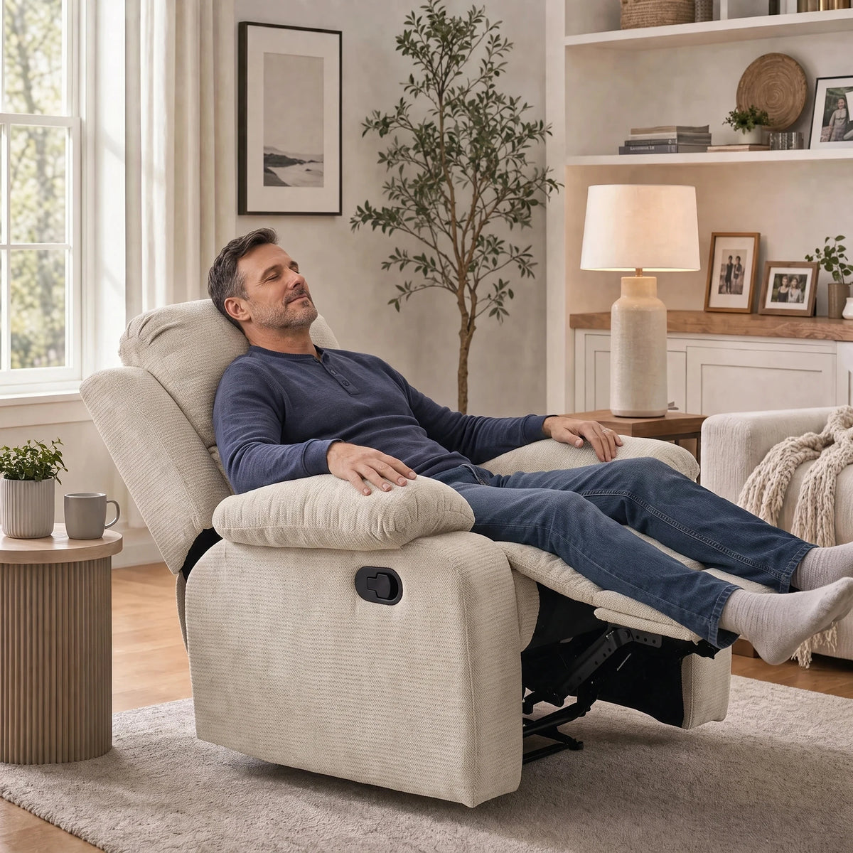 35.43-Inch Manual Armchair With Adjustable Backrest and Telescopic Footrest Single-Person Lounge Chair Equipped With Armrests for Living Room Bedroom Home Theater Children's Room and Apartment