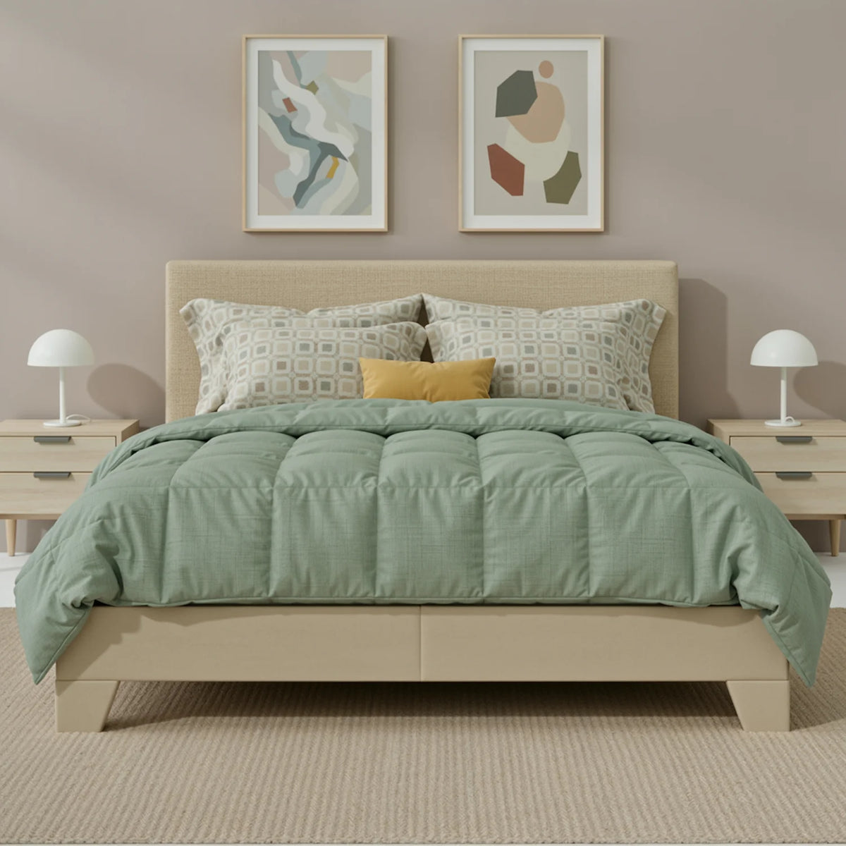 Full/Queen/King Upholstered Bed Frame with Adjustable Linen Headboard, Sturdy Wood Slats & Quiet Support