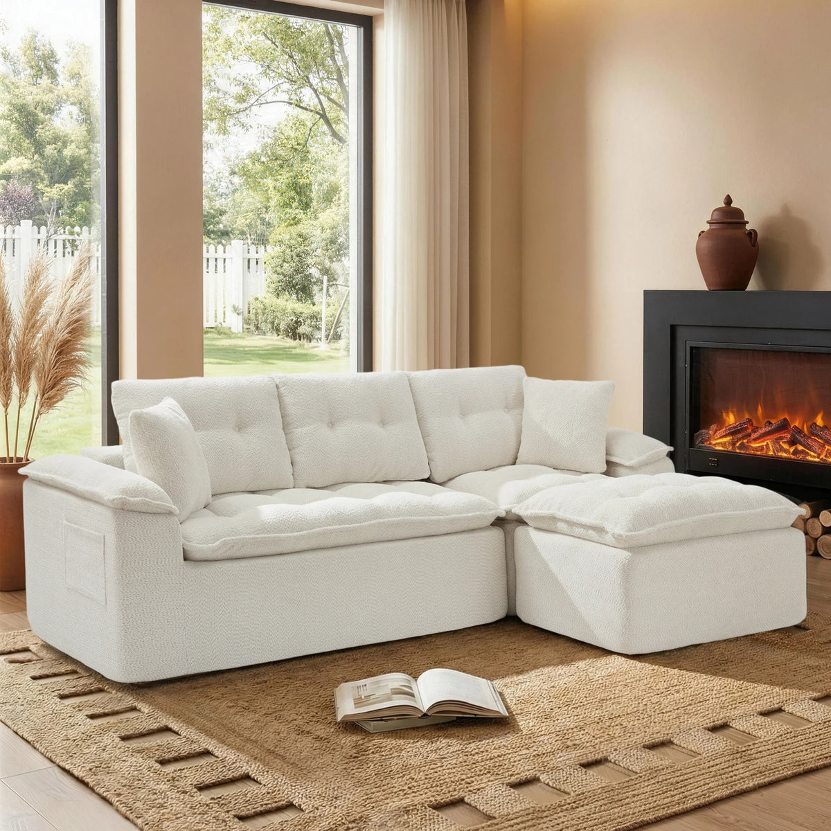 110" Modern L Shape Boneless Cloud Sectional Sofa, Chenille Deep Seat Modular Couch with Ottoman, No Assembly Needed