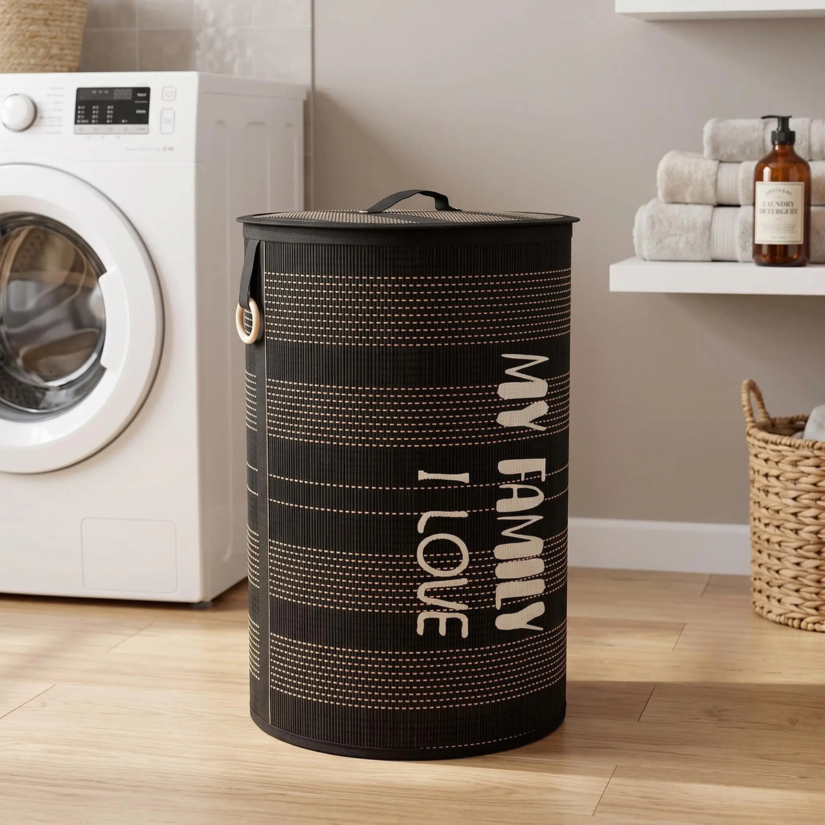 Laundry Hamper With Lid 22 Gallon 100L Foldable Laundry Basket Reinforced Handles Unique Modern Design Fabric Edging For Bedroom Bathroom Laundry Room