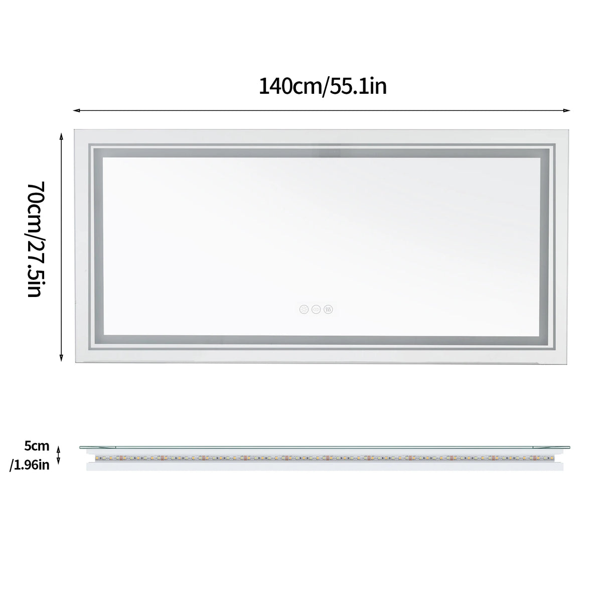 Jumbo-Large Illuminated LED Bathroom Mirror, Front and Backlit Lights, Wall Mounted, Touch Anti-fog Vanity Mirror