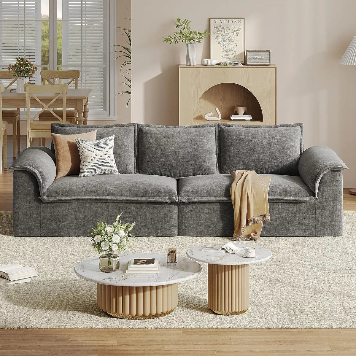 110" Oversized Boneless Sofa Extra Deep Seat, Corduroy Upholstered Floor Couch for Apartment, Living Room, No Assembly Required