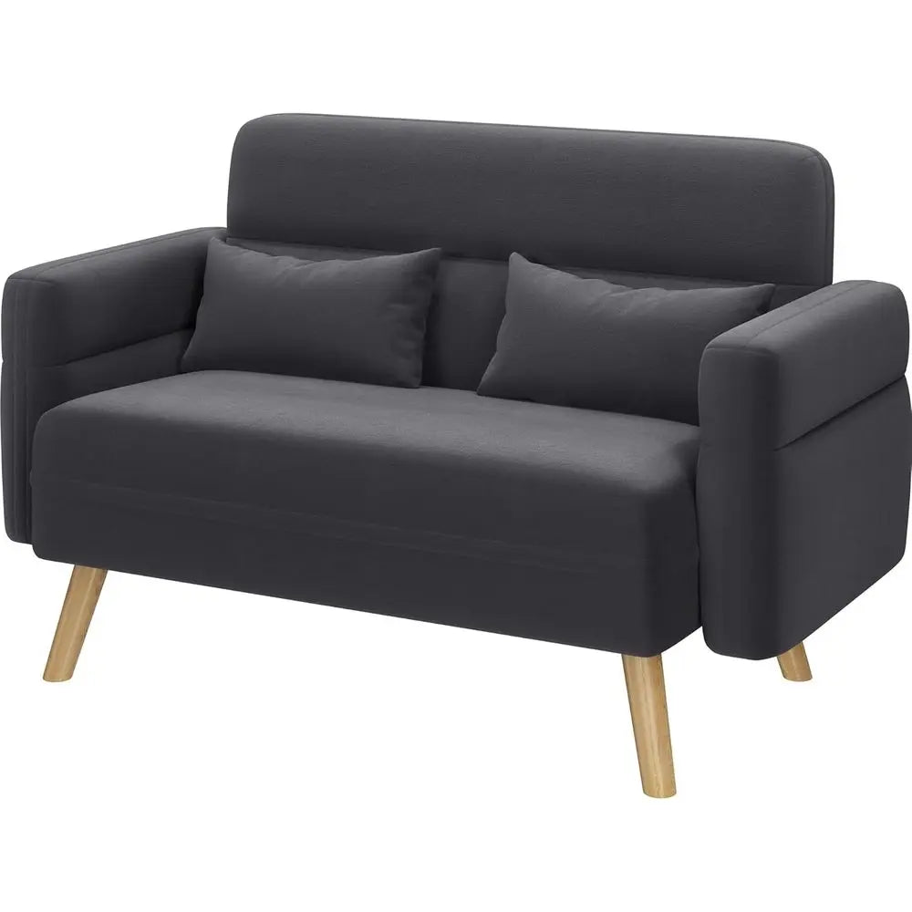 46" Small ern abric Soa Loveseat Century 2 Seater Soa Couch with Lumbar Pillows, Solid Wood Legs or Living Room, Small Space, Do