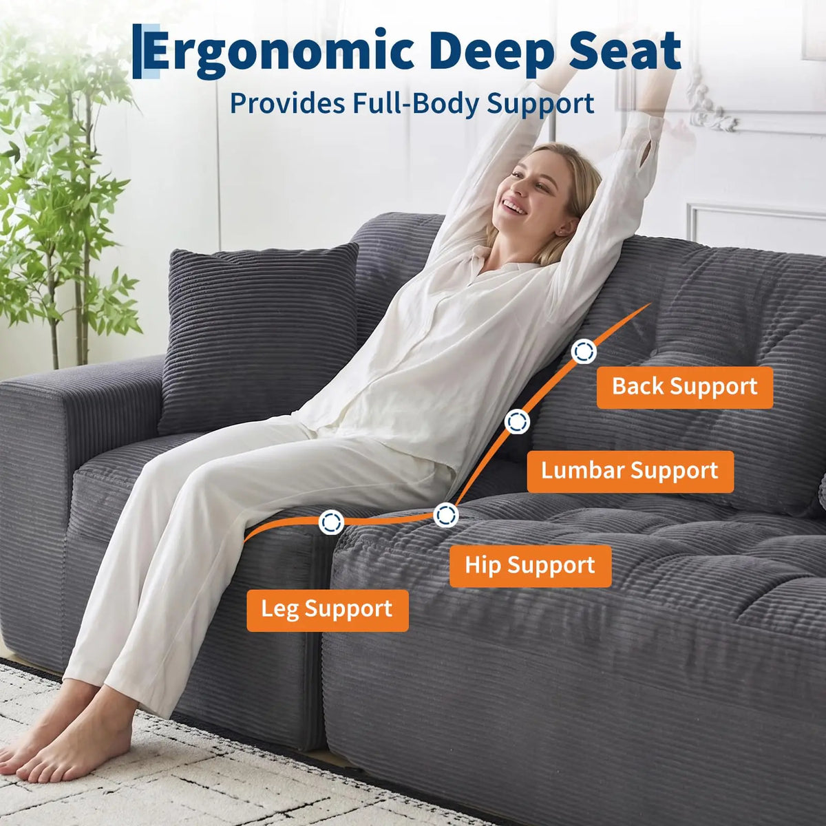 104" Modular Cloud Couch Sectional Sofa With Ottoman, Boneless L Shaped Corduroy Couch, Deep Seat, No Assembly
