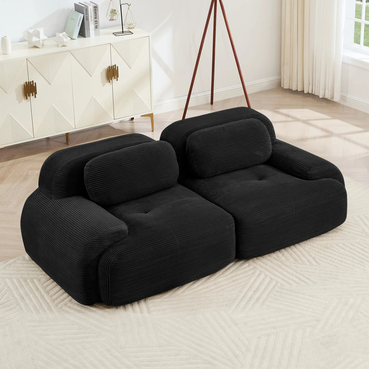 82" Loveseat Sofa in Luxury Corduroy Fabric, Modular 2-Seat Couch with Curved Armrests and Non-Slip Base, No assembly required, High-Resilience Sponge for Living Room Bedroom, Olive Green