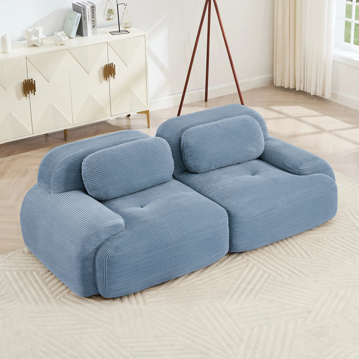 82" Loveseat Sofa in Luxury Corduroy Fabric, Modular 2-Seat Couch with Curved Armrests and Non-Slip Base, No assembly required, High-Resilience Sponge for Living Room Bedroom, Olive Green