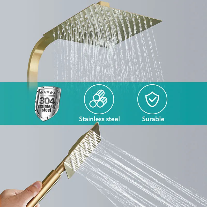 Brushed Gold Bathroom Shower Faucet Set Brass Bath Faucet Rainfall Shower Head Wall Mounted Bathtub Shower Mixer Tap System