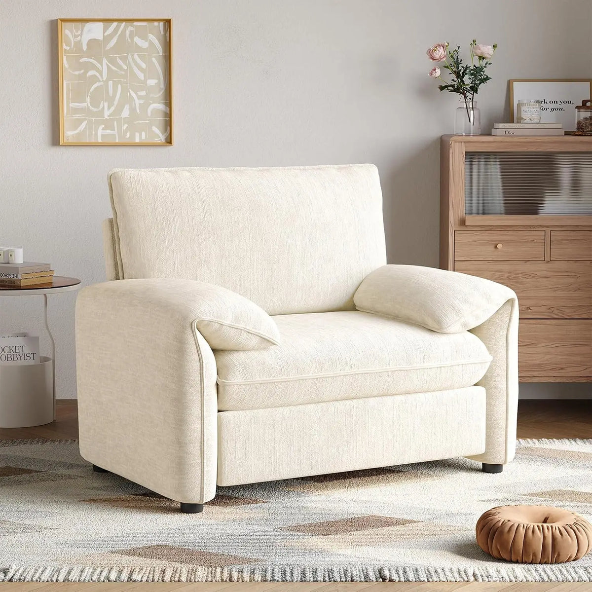 Oversized Plush Chenille Accent Chair - High Back Reading Armchair with Thick Padded Cushion, Modern Living Room Bedroom Lounge Chair