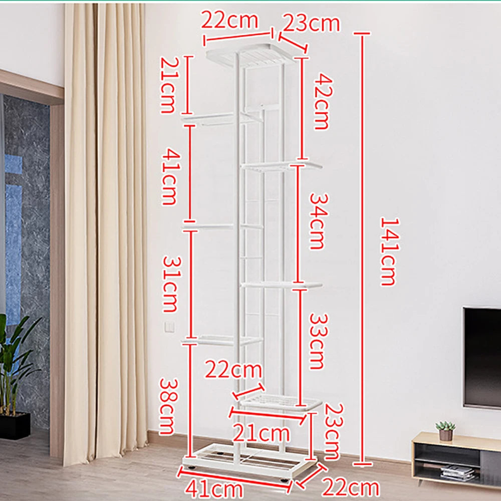 8 Tiers Metal Plant Stand, Indoor Outdoor 9 Potted Plant Holders, Tiered Plant Shelf, Metal Flower Display Rack For Garden