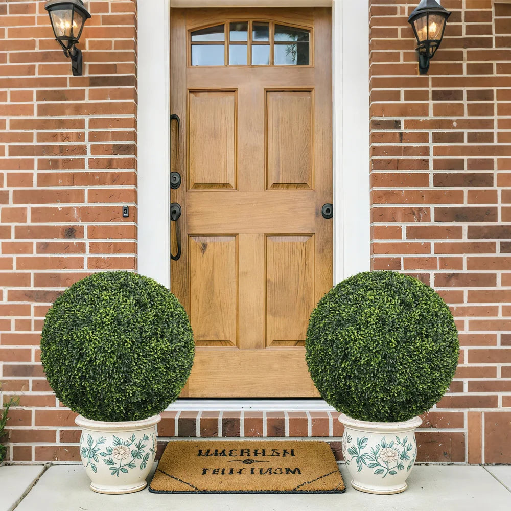 Topiary Balls Artificial Outdoor Faux Boxwood Plants Large Green Decorative Spheres for Garden Front Porch Patio Planter Decoration, 2pcs/set
