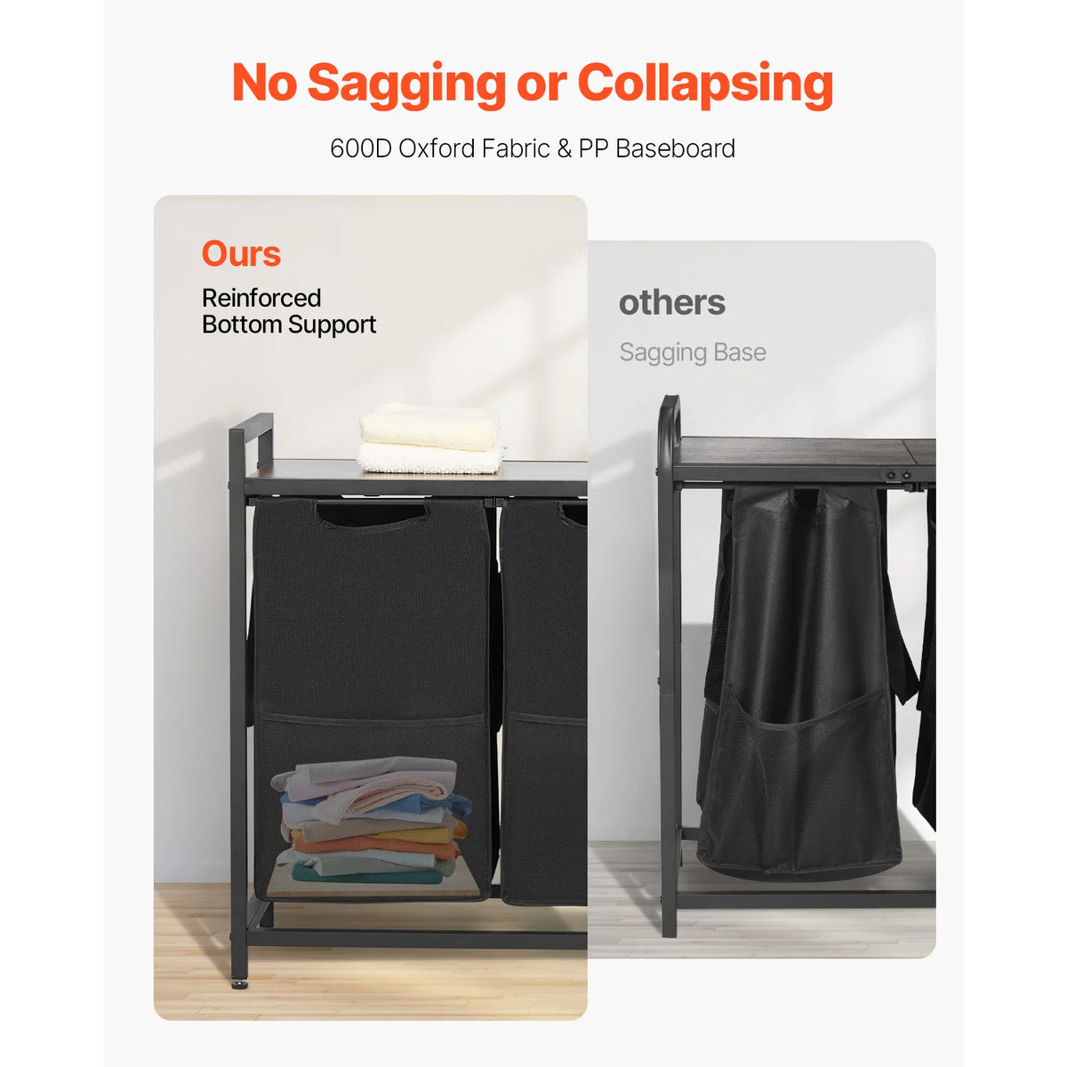 Laundry Sorter Large Laundry Hamper with Metal Frame Freestanding Storage Organizer Baskets for Dirty Clothes, Bathroom