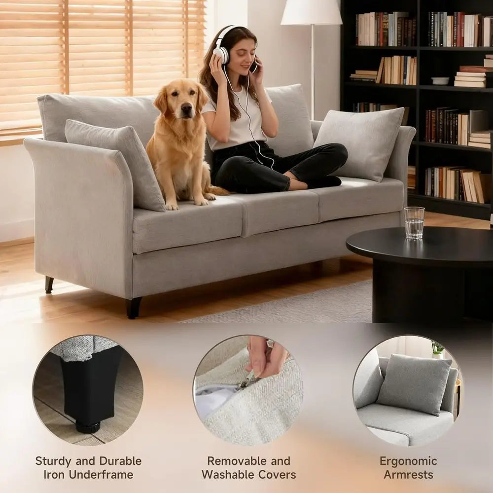Sofa 3 Seat Couch 65.35" W Deep Seat Sofa or Living Room, 3 Person Seater fabric Couch Sofa Comfy Sleeper Sofa