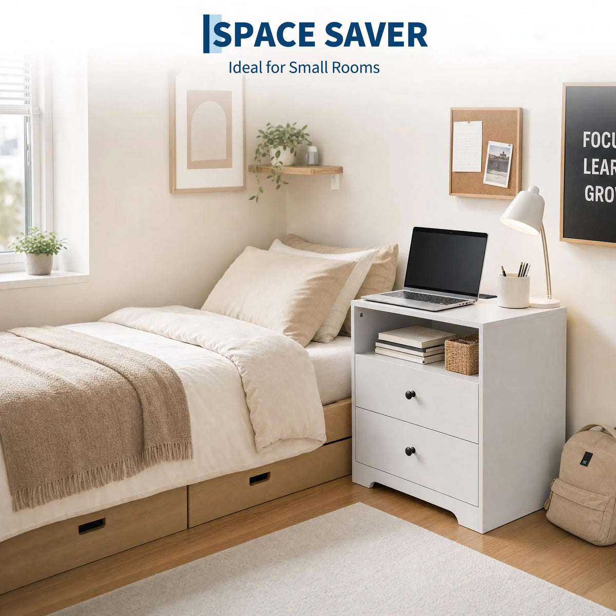 Nightstand Set Of 2 With Charging Station, 2 Drawer Bedside Tables With USB Ports & AC Outlets, Wood End Tables For Bedroom, Living Room