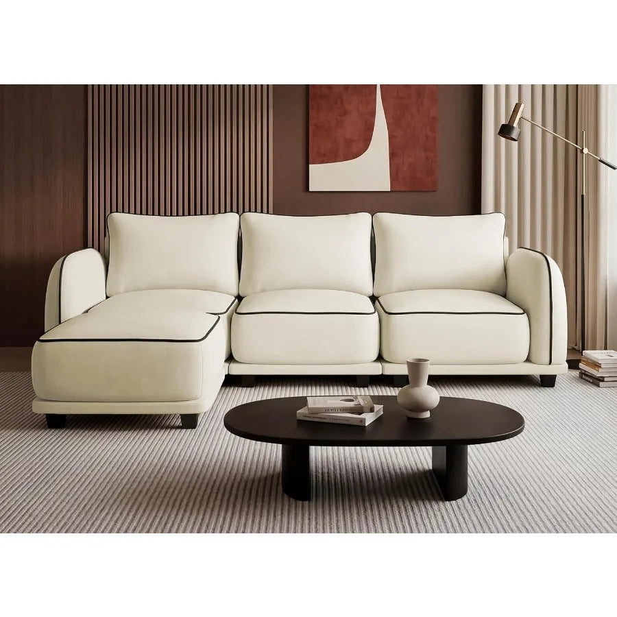 104 Inch L Shaped Oversized Cloud Chenille Sofa 4 Seater Modular Sectional Couch Movable Ottoman 3 Back Pillows Beige Multi Scen