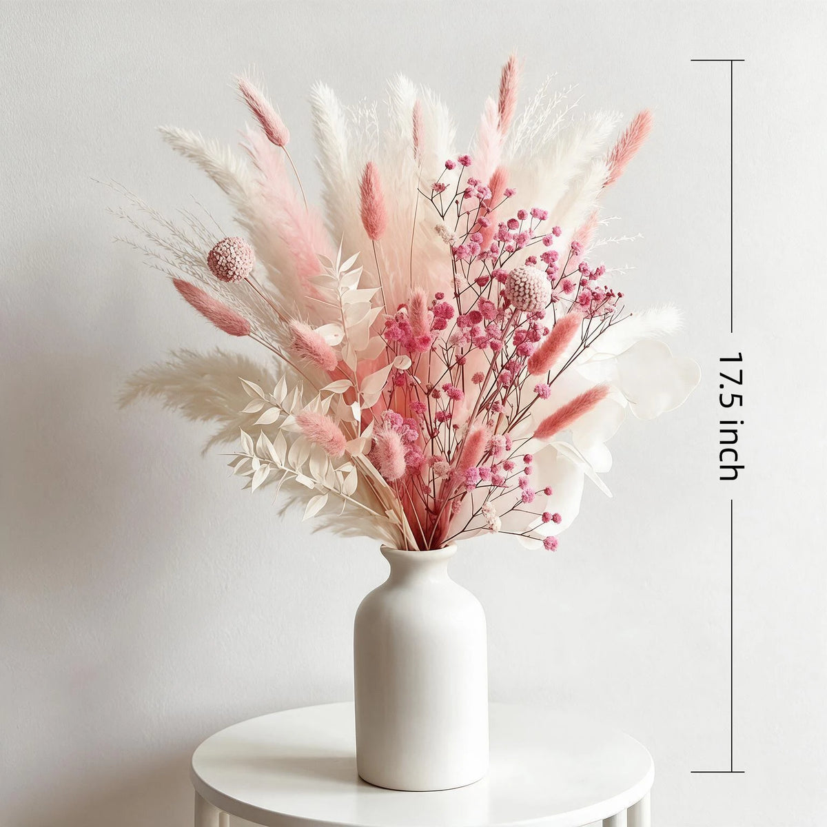 58PCS Pink Pampas Grass Bouquet 17.5in Mixed Dried Flowers Bunny Tails Eucalyptus Baby's Breath Craspedia Reed Grass Soft Pink Boho Wedding Home Decor Farmhouse Table Centerpiece Vase Filler Long Lasting Gift Vase Not Include