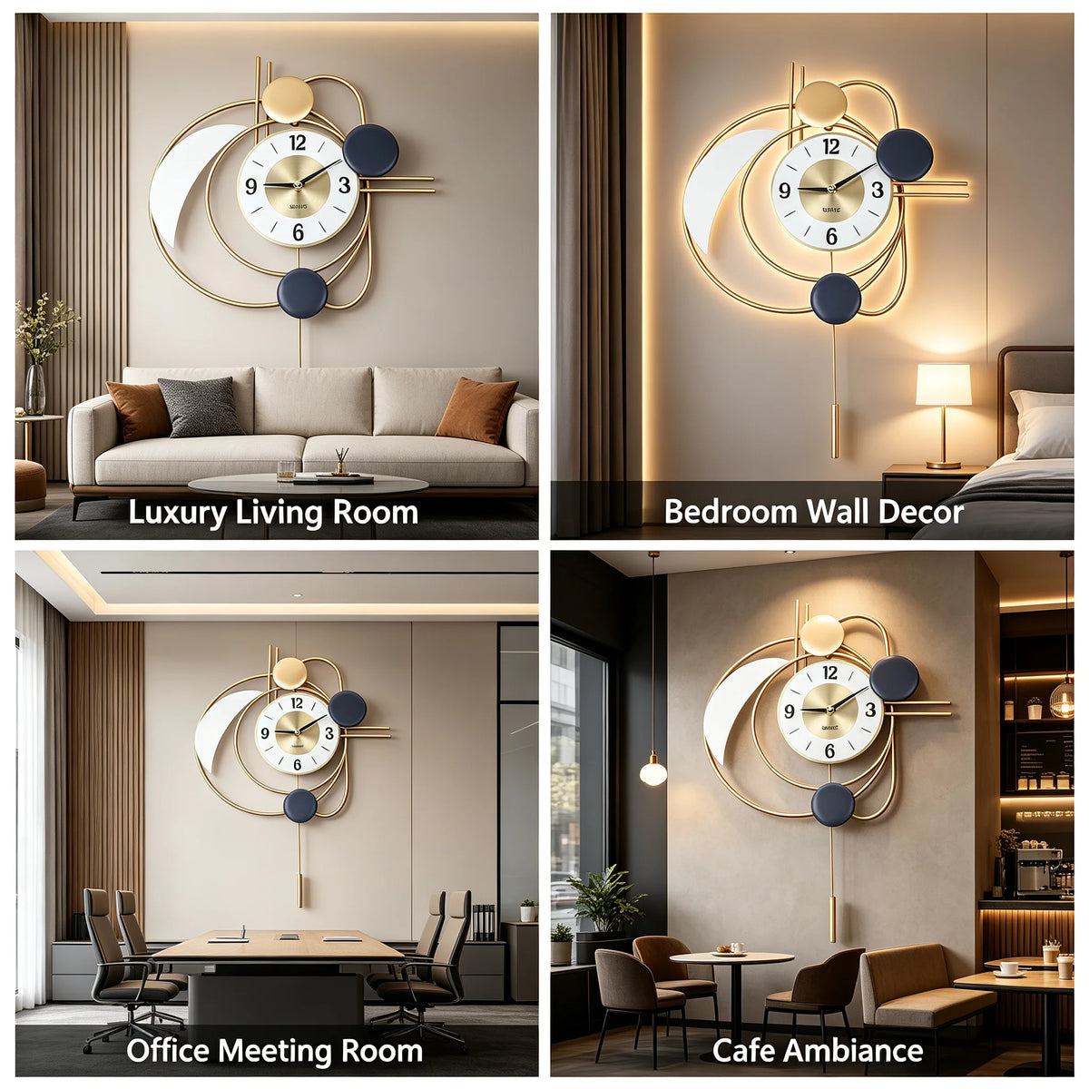Modern Wall Clock Gold Finish 21cm Dial Silent Sweeping Quartz Movement, Large Geometric Irregular Wall Decor Clock with Bold Arabic Numerals for Living Room Office Bedroom