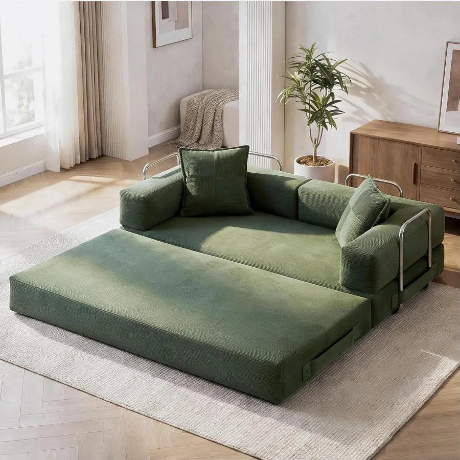 78 Inch 5‑in‑1 Convertible Boneless Futon Sofa Bed, Corduroy Multi‑Functional Sleeper Couch for Living Room Small Space