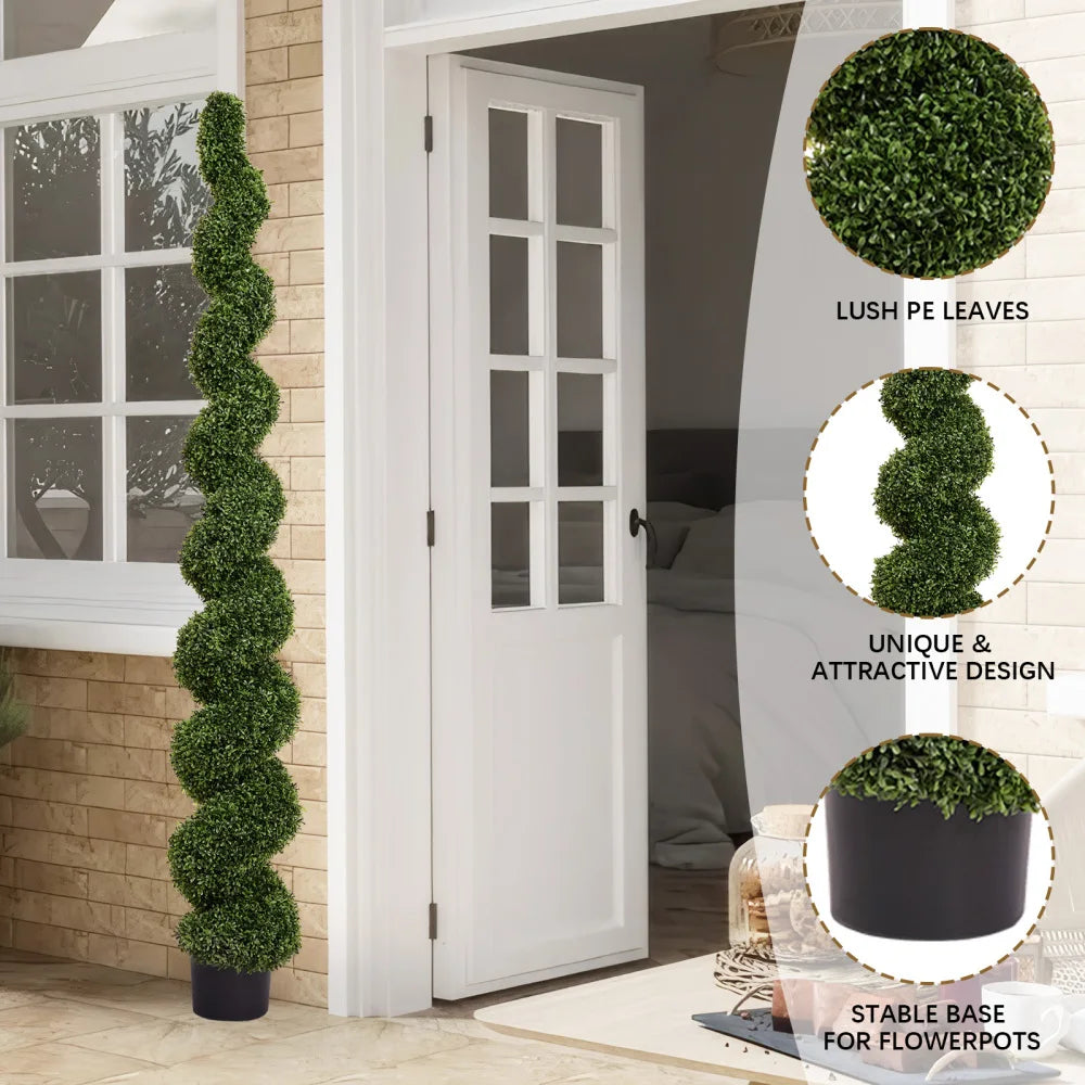Spiral Topiary Trees Artificial Outdoor Faux Boxwood Plants Large Twisted Green Potted Trees for Garden Front Porch Patio Planter Decoration, 1pc/set