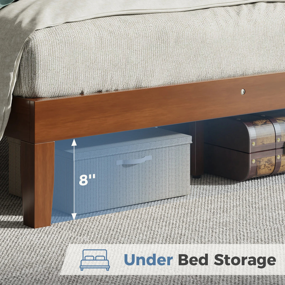 Wood Bed Frame Platform Bed with Headboard Sturdy Solid Wood Slat Support Up to 800 lbs No Box Spring Needed Easy Assembly Noise Free Suitable for Bedroom Furniture