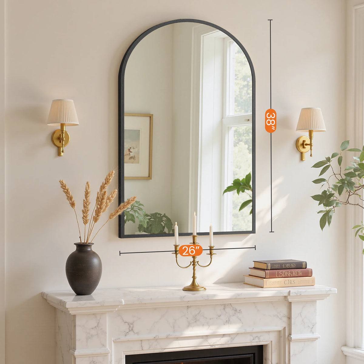 Arched Bathroom Mirror or Over Sink Wall Mounted Aluminum Alloy Frame Mirror Horizontal or Vertical Hanging Modern Wall Mount Vanity Mirror for Home