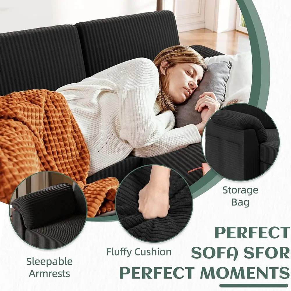 Convertible Sectional Couches, 3 Seat L Shaped Couch Sofa with Removable Pillows Sot Corduroy fabric Small Couch Century or Living