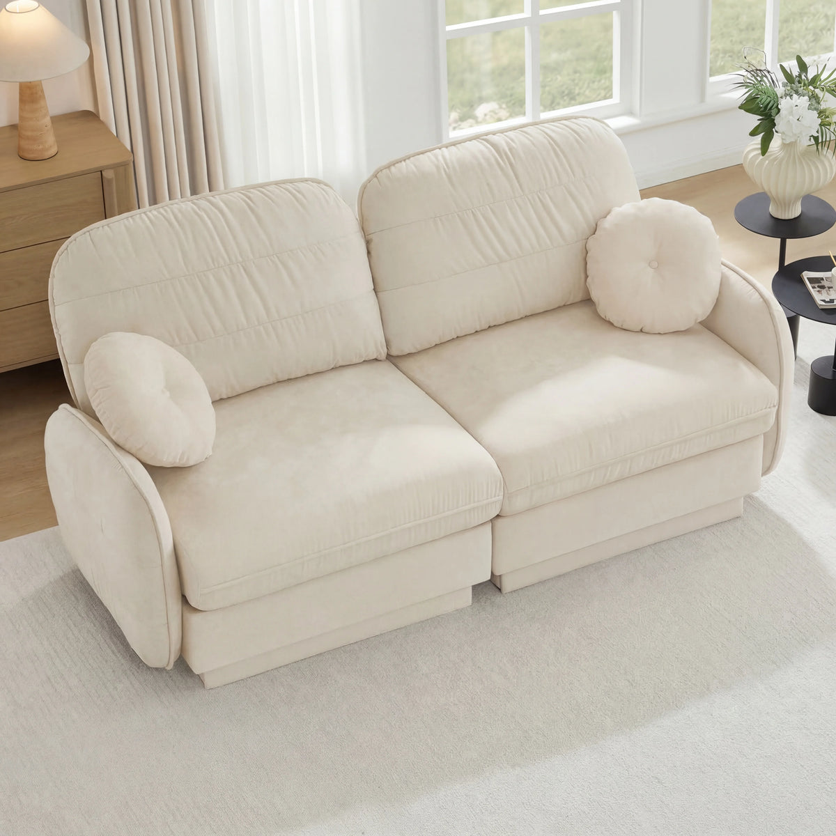 Chenille Loveseat Sofa 2-Seater Cloud Sofa with Round Pillows, Deep Seat Sofa Couch For Living Room