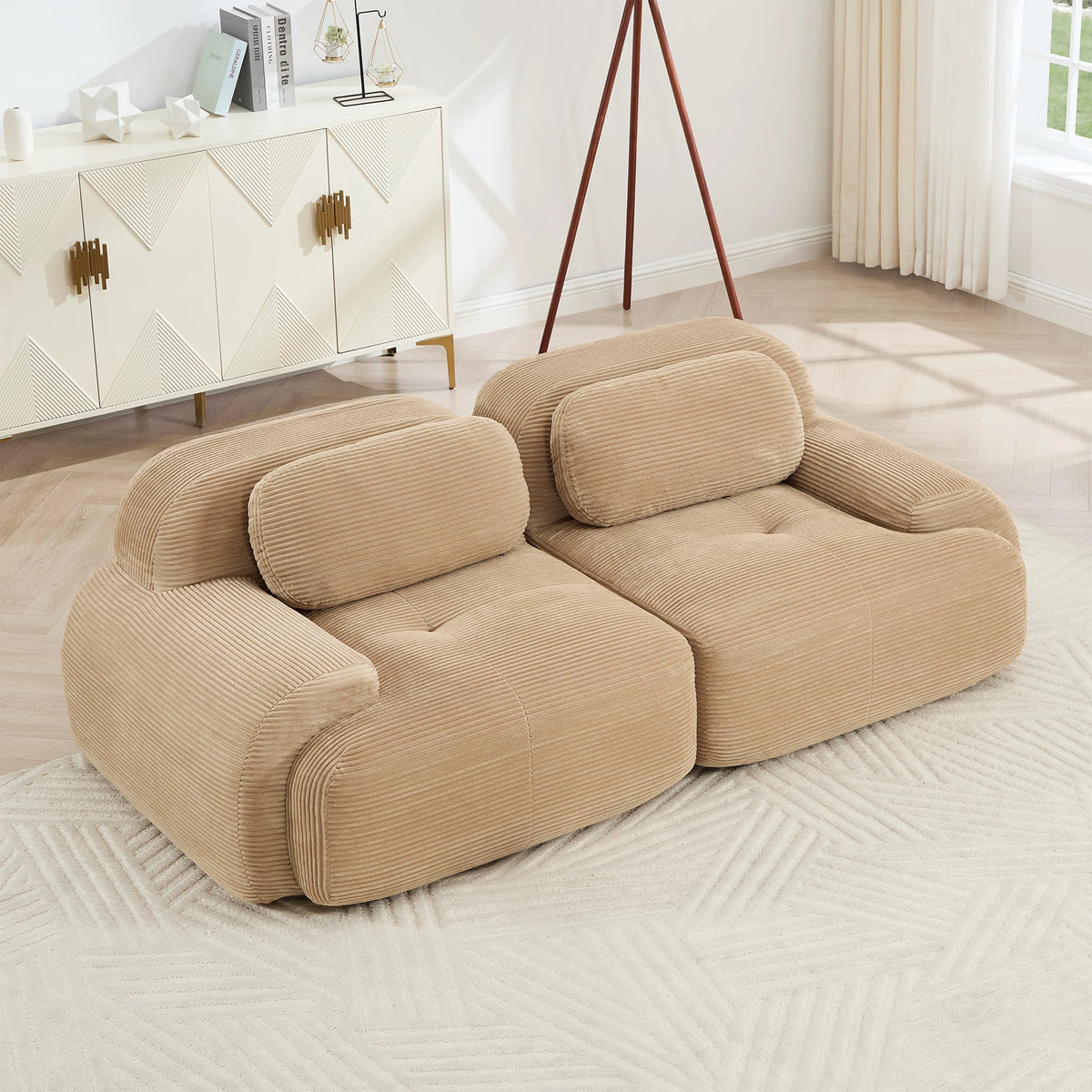 82" Loveseat Sofa in Luxury Corduroy Fabric, Modular 2-Seat Couch with Curved Armrests and Non-Slip Base, No assembly required, High-Resilience Sponge for Living Room Bedroom, Olive Green
